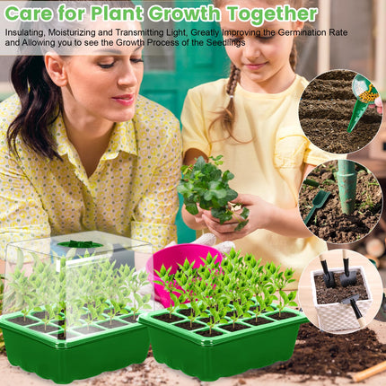 TEGOVE Indoor Greenhouse Propagator, 10 Pieces 120 Cells Mini Greenhouse Propagation Set, Thicken Reusable Propagation Set, Seedling Starter Trays with Lid Ventilation for Seedling Plant