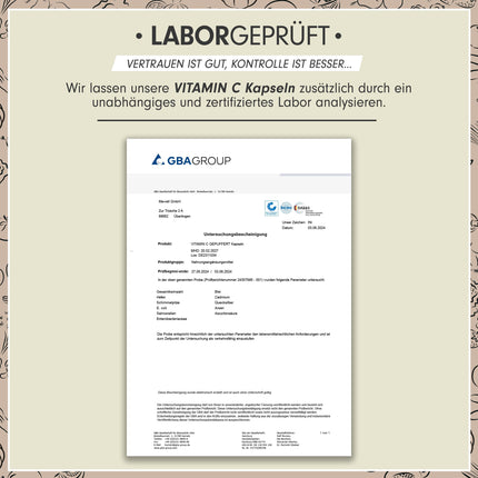 Vitamin C high-dose - 365 capsules - 500 mg buffered vitamin C - high-quality calcium ascorbate optimally dosed - no unwanted additives - laboratory-tested with certificate - one-year supply