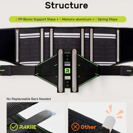 Rakiie Back Support Belt for Men and Women, 8-Way Lumbar Support with 3D Pad and Massage, Breathable Back Brace for Back Pain Relief (XL)