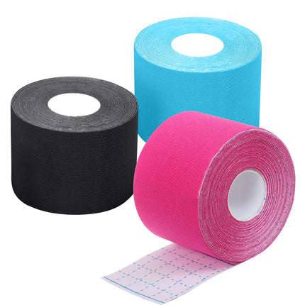 Kinesiology Tape Sport (3 rolls 5m), Elastic Cotton Sports Tape, Self-adhesive Tape for Muscles and Joints, 5cm Wide (Blue &amp; Black &amp; Pink)