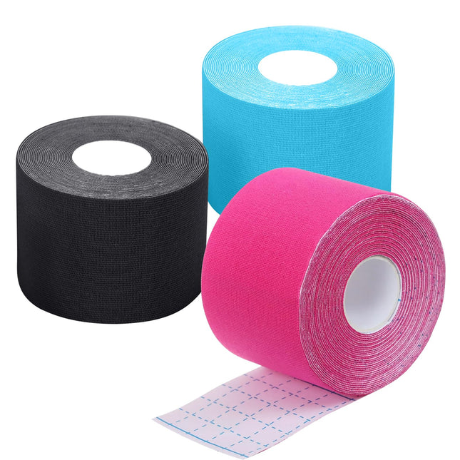Kinesiology Tape Sport (3 rolls 5m), Elastic Cotton Sports Tape, Self-adhesive Tape for Muscles and Joints, 5cm Wide (Blue &amp; Black &amp; Pink)