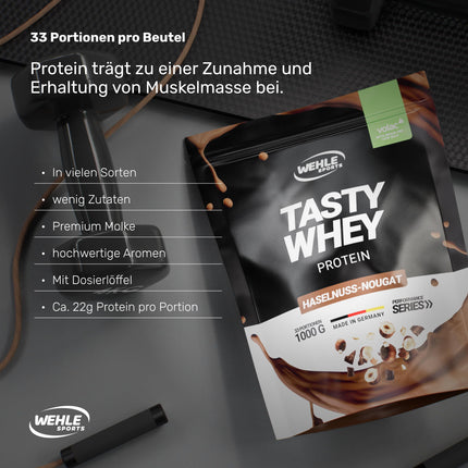 Whey Protein Powder [Nut Nougat] - High Protein Protein Powder Shake - Protein Powder Whey Protein Shake with 22g of Protein per Serving - Protein Shake with BCAA &amp; EAA (1000g) Wehle Sports®
