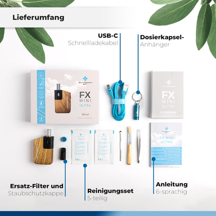 WOLKENKRAFT FX MINI ULTRA Premium Vaporizer - USB-C | Magnetic Slide-In Mouthpiece | Titanium Chamber | Temperature 100-220 °C | Operating Timer 3-5 Min. | 100% Convection *Wooden Look*