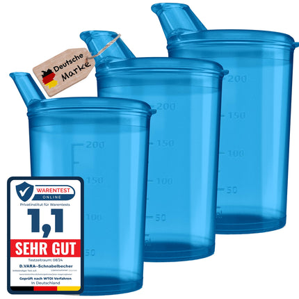 3x Sippy Cups with Lids 250ml Yellow Sippy Cup Seniors Set of 3x Cups with 3x Lids (2x with opening 12 x 10 mm and 1 x with opening 4 x 4 mm) Drinking Cup with Lid - Drinking Cup Baby (Blue)