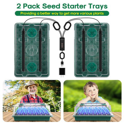 Upgrade Seedling Starter Trays with Grow Light, 80 Cells Seedling Tray with Humidity Dome, Mini Greenhouse Grow Kit for Rooted Seedlings