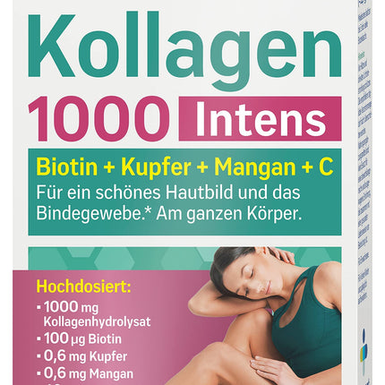 tetesept Collagen 1000 Intens – 1 x 30 tablets – Dietary supplement with collagen, vitamin C, biotin, copper &amp; manganese – For connective tissue and a beautiful complexion