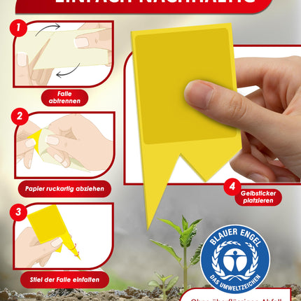 PIC Yellow Stickers for Fungus Gnats - 60x yellow stickers against fungus gnats, effective yellow trap for fungus gnats and against small flies in potting soil, alternative to nematodes against fungus gnats