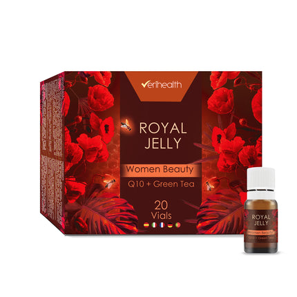 Verihealth Women Beauty - Royal Jelly with Vitamin E - 20 vials - Ideal for maintaining female hormones - Leofilizada provides energy with green tea and Q10