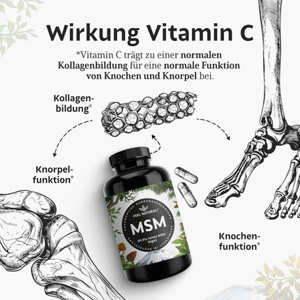 MSM Tablets - 2000mg MSM (Methylsulfonylmethane) per daily dose - 365 Tablets (6 months) - With natural vitamin C from acerola - High dosage, vegan, laboratory-tested, without unwanted additives