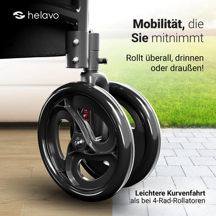 Helavo Rollator 3 wheels only 5.5 kg - Indoor Rollator narrow for home, Rollator easily foldable, Aluminum home rollator with double front wheels