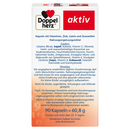 Doppelherz Augen Vital - With Lutein &amp; Zeaxanthin - Vitamin A and Zinc contribute to the maintenance of normal vision - 90 Capsules