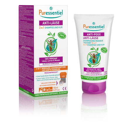 Puressentiel - Anti-Lice Shampoo Mask 2 in 1 with Comb - Natural Treatment against Lice, Larvae, and Nits - Active ingredient 100% of natural origin - 150 ml