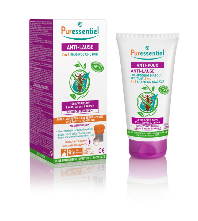 Puressentiel - Anti-Lice Shampoo Mask 2 in 1 with Comb - Natural Treatment against Lice, Larvae, and Nits - Active ingredient 100% of natural origin - 150 ml