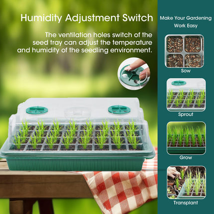 MQFORU Indoor Greenhouse Propagator, 5 Pack 200 Cells Mini Greenhouse Propagation Set Greenhouse Propagation Tray with Transparent Lids/Adjustable Window, for Plant Growth and Seed Germination