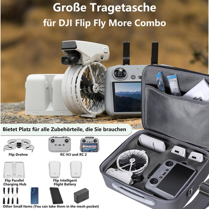 Bag for DJI Flip – Protective hard-shell carrying case with storage pocket for DJI Flip Fly More Combo, plenty of storage space to fit all DJI Flip drone accessories