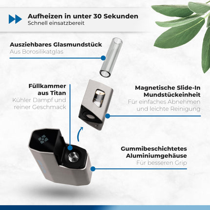 WOLKENKRAFT ÄRiS ULTRA Premium Vaporizer - USB-C | Titanium Chamber | Temperature 100-220 °C | Operating Timer 3-7 Min. | ECA Convection Technology *Gun Metal*
