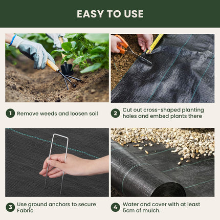 OUNUO 3mx10m Weed Control Fabric Garden Fleece 90g/m², Weed Fabric Against Weeds Tear-Resistant Ribbon Fabric, Roll Weed Film Water-Permeable and High UV Stabilization