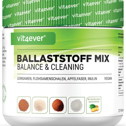 Combination of fiber - 400 g powder with psyllium husks, inulin (prebiotic), apple fiber, flaxseed - High in fiber - Vegan - With natural pineapple flavor - Premium quality