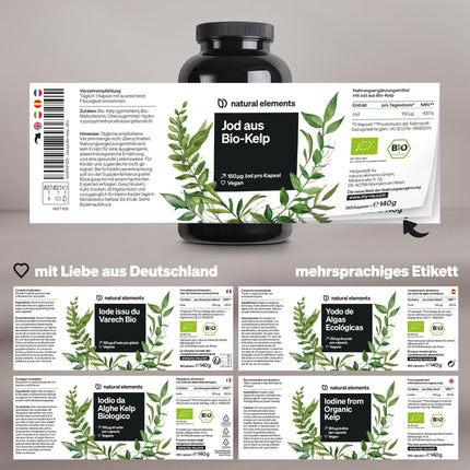 Iodine from organic kelp – 365 capsules – 150µg iodine from brown algae – organic quality for the thyroid – vegan, high dosage, without unnecessary additives – produced in Germany &amp; laboratory-tested