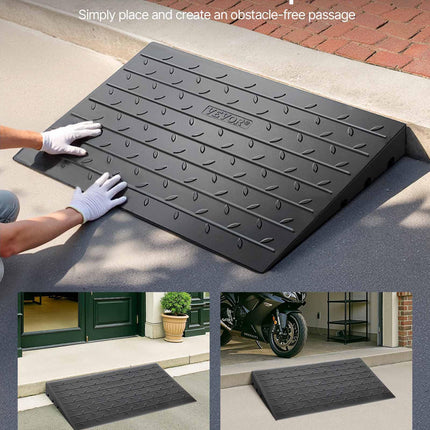 VEVOR Rubber Threshold Ramp, 10.2 cm Rise, Door Threshold Ramp, 3-Channel Cable Cover, Solid Rubber Threshold Ramp, with a Load Capacity of 1 T for Wheelchairs and Scooters