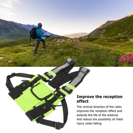 Universal Hands Radio Front Pocket, Walkie Talkies Radio Chest Strap with Adjustable Shoulder Straps for Survival, Hiking, Cycling, Work, Camping (Green)