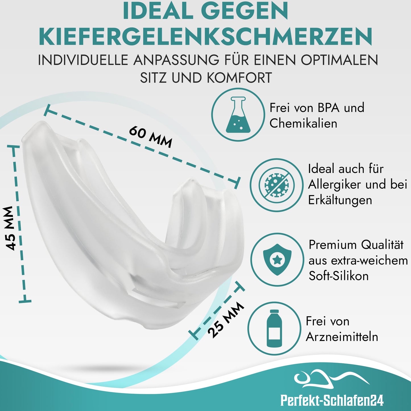 1 x Premium Aufbissschiene gegen Bruxismus - Schnarchschiene gegen Schnarchen - Schnarchstopper - Anti schnarch Knirscherschiene für Nacht - Schnarchfrei mit anti Schnarch Zahnschiene (Premium)