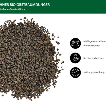 Dehner Organic Fruit Tree Fertilizer, high-quality fertilizer for fruit trees, organic NPK fertilizer, with trace nutrients, ecologically valuable, natural long-term effect, 1.5 kg, colorful