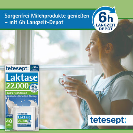 tetesept Lactase 22,000 – Lactase tablets for lactose intolerance – Dietary supplement with immediate effect &amp; 6h long-term depot – 1 can of 40 tablets