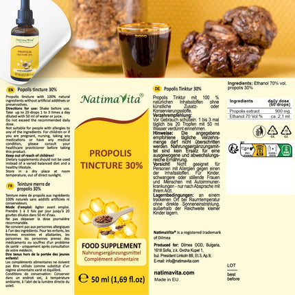 Propolis Drops 30% – 2 x 50 ml – Pure High-Dose Tincture – 100% Natural Extract – Practical Pipette – Easy Dosage – NatimaVita