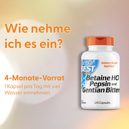 DOCTOR'S BEST Betaine HCI with Pepsin and Bitter Gentian, 650 mg, 120 Softgels, High Dose, Laboratory Tested, Soy-Free, Gluten-Free, Non-GMO, 113 g