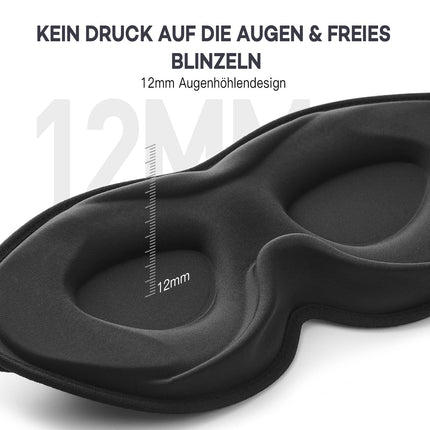 onaEz 3D Sleep Mask for Men and Women, 2024 Total Light Blocking Eye Mask, 12mm Recessed Eye Sockets &amp; Raised Nose Pads, Ice Silk Sleep Mask for Travel, Naps, Black