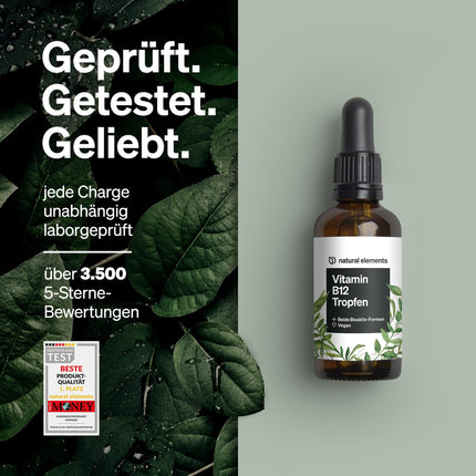 Vitamin B12 Drops – 50ml – 500µg B12 per drop – One-year supply – 2 active forms (methylcobalamin &amp; adenosylcobalamin) – vegan, alcohol-free – carefully laboratory-tested in Germany