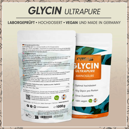 Glycine powder 1kg - optimally dosed with 10g of glycine per day - Glycine Ultrapure with over 99.9% purity - Amino acid without additives - laboratory-tested with certificate - 100-day supply