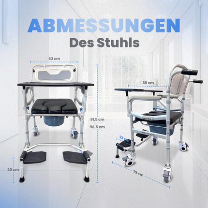Commode Chair for Seniors with Shower Seat, Wheelchair and Removable Food Tray - Shower Chair for Seniors - Raised Toilet Seat for Adults - Commode Chairs - Commode Chair with Wheels up to 170KG