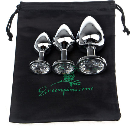 Greenpinecone Small Medium Large Metal Anal Plug Set Buttplug Anal Butt Plug with Crystal Diamond