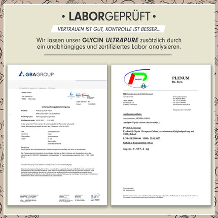 Glycine powder 1kg - optimally dosed with 10g of glycine per day - Glycine Ultrapure with over 99.9% purity - Amino acid without additives - laboratory-tested with certificate - 100-day supply