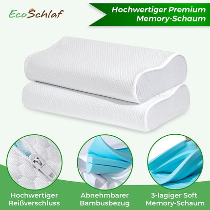 EcoSchlaf® Orthopedic Pillow 2025 Premium Neck Support Pillow – Certified – Side Sleeper Pillow Neck Pillow Made of Soft Memory Foam – Ergonomic Pillow – Neck Pain – Height Adjustable