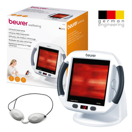 Beurer IL 50 infrared heat lamp, medical device with soothing warmth for use in cases of colds and muscle tension, infrared lamp with 300 watts and continuously adjustable shade, white