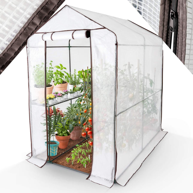 Arebos Premium film greenhouse with 2 levels - 120 x 186 x 190 cm greenhouse with shelves - space-saving, high-quality greenhouse for gardens and balconies, stable and easy to assemble