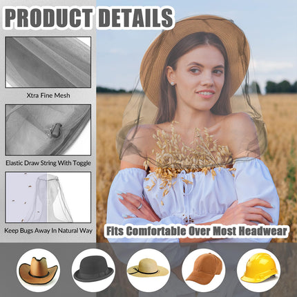 Hestya 4 Pack Mosquito Head Net Face Mesh Net Head Protection Net for Outdoor Hiking Camping Climbing Walking Mosquito Fly Insect Bug Prevention Large Size Gray