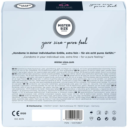 MISTER SIZE condoms, ultra-thin, 64mm, pack of 36/extra thin &amp; extra fine/condom made from 100% natural rubber latex in your size XXL/natural feeling, pack of 36 condoms