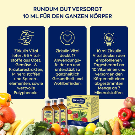 Zirkulin Vital Micronutrient Concentrate (3x200ml) – 60-day supply – 66 vital substances from fruits, vegetables &amp; herbs – Valuable polyphenols – Vitamins &amp; minerals for the family