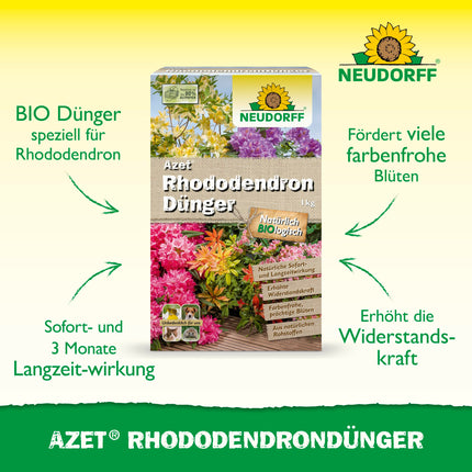 Neudorff Azet Rhododendron Fertilizer – Organic rhododendron fertilizer with mycorrhiza ensures colorful and magnificent blooms with a 3-month long-term effect, 1 kg