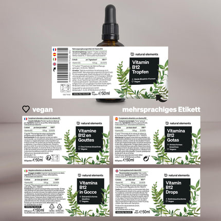 Vitamin B12 Drops – 50ml – 500µg B12 per drop – One-year supply – 2 active forms (methylcobalamin &amp; adenosylcobalamin) – vegan, alcohol-free – carefully laboratory-tested in Germany