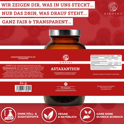 QIDOSHA® Astaxanthin 12 mg from EU raw materials &amp; olive oil, 90 pcs/jar, 12 mg high-dose astaxanthin per capsule, liquid astaxanthin high-dose from Portuguese algae cultivation