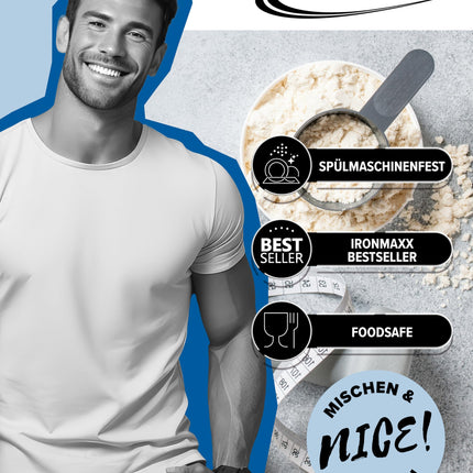 IronMaxx Protein Shaker - Night Black 700ml | Protein shaker with screw cap, sieve &amp; measuring scale | Leak-proof, dishwasher-safe &amp; free from the plasticizer BPA &amp; DEHP