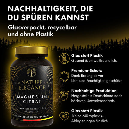 NEOLYMP Magnesium Citrate Capsules High Dose - 360mg elemental magnesium per dose - produced in Germany - vegan, laboratory-tested &amp; sustainable brown glass (Magnesium Citrate 180 Capsules)