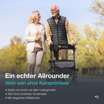 Helavo foldable premium rollator - Lightweight aluminum - Maximum mobility indoors and outdoors