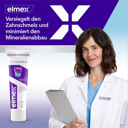 elmex Toothpaste Professional Opti-enamel Sealing &amp; Strengthening 75ml – medical tooth cleaning with amine fluoride seals the tooth enamel – protects against tooth enamel loss