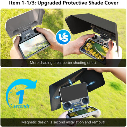 FPVtosky Mini 4 pro RC 2 Magnetic Sunshade I Joystick Protector I Screen Protector - 3 in 1 RC-2 Remote Control Accessory for DJI Mini 4 Pro/Air 3/Flip, Full Shading (RC-2 Sunshade Set)